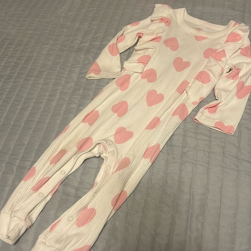 Cat & Jack White/Pink Heart one Piece long sleeve Romper.